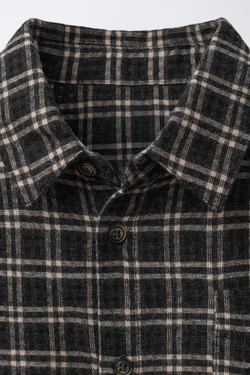 ZARA РУБАШКА В КЛЕТКУ С КАРМАНОМ, ЧЕРНЫЙ