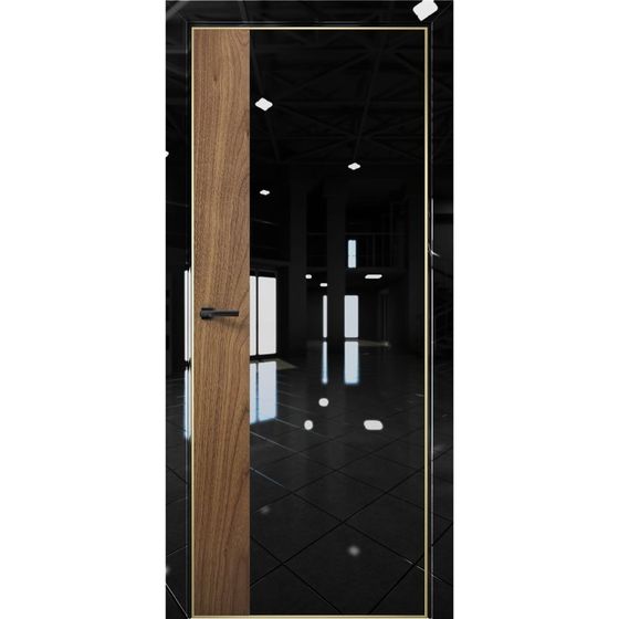 Купить Межкомнатная дверь глянец Pt 6 Платина crystall black кромка Al Gold Edition вставка орех пекан