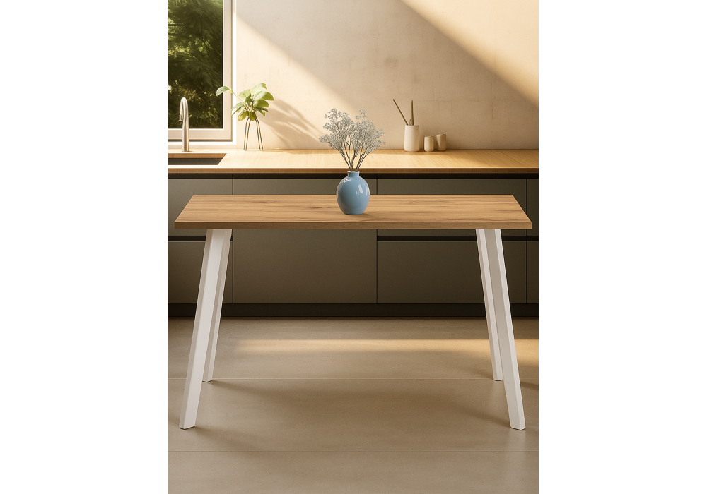 Стол деревянный Woodville Тринити Лофт 140х80 дуб крафт золотой, белый матовый, ножки белые