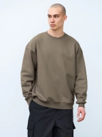 Свитшот оверсайз, без начеса (серо-оливковый)