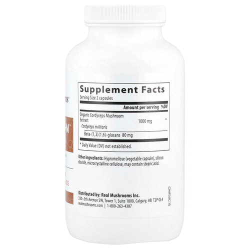Real Mushrooms, Cordyceps-M, порошок экстракта грибов, 300 капсул