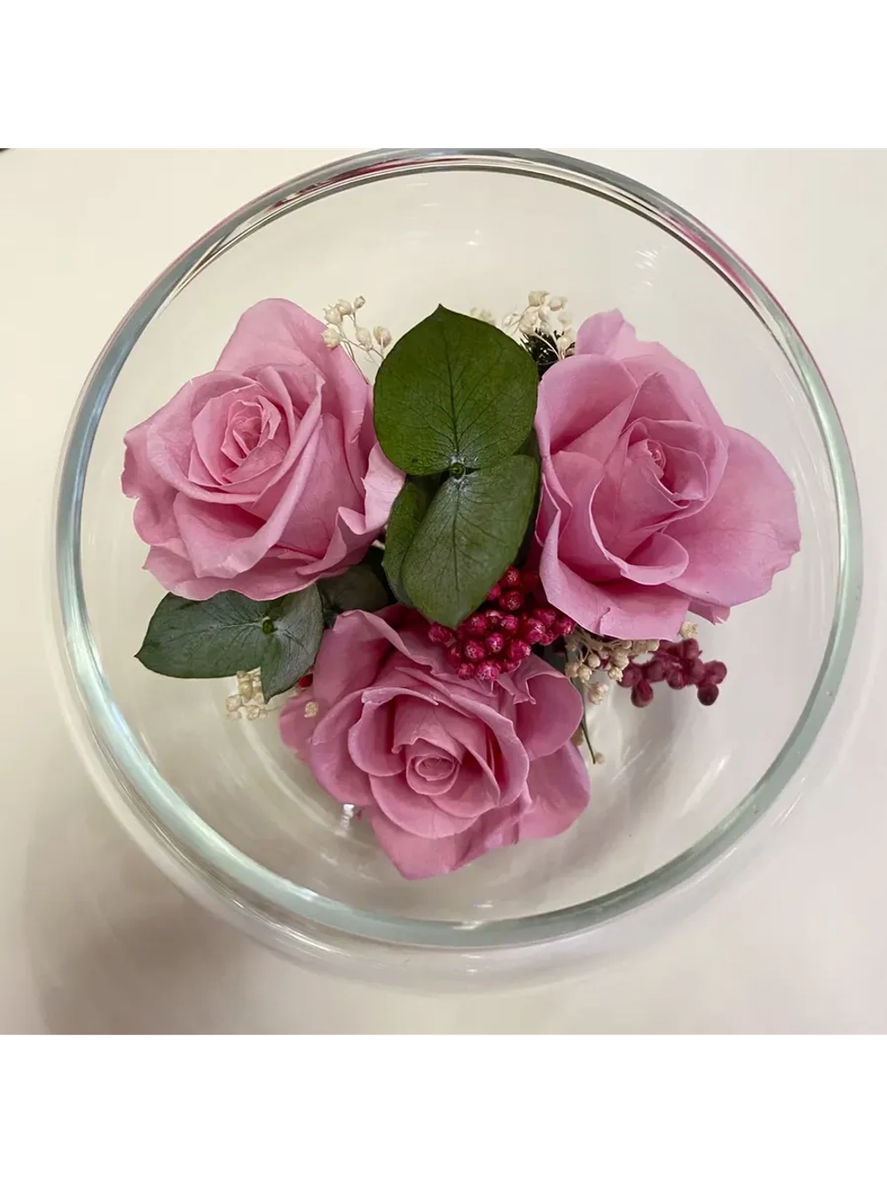 натуральные кустовые розы в стекле, вакуум*
