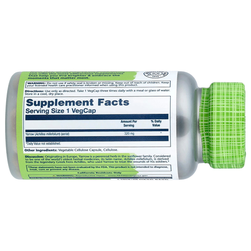 Solaray, True Herbs, тысячелистник, 320 мг, 100 растительных капсул