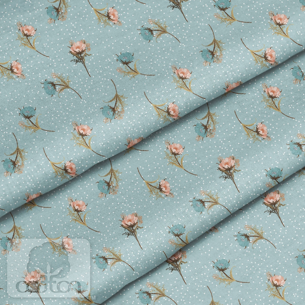 Отрез хлопка "Цветы на голубом"
