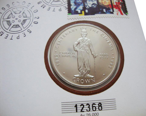 1 крона. Чарли Чаплин 100 лет кино. Гибралтар. 1996 год (в конверте со спецгашением)