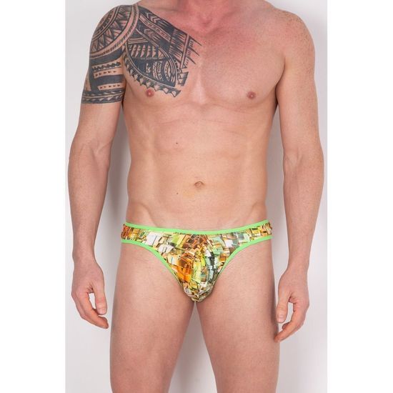 Мужские стринги с разноцветным принтом и зеленой окантовкой Cosmos Colors CP10_GYO