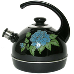 Чайник 3,5л со свистком, консольная ручка, черный "Голубая орхидея"