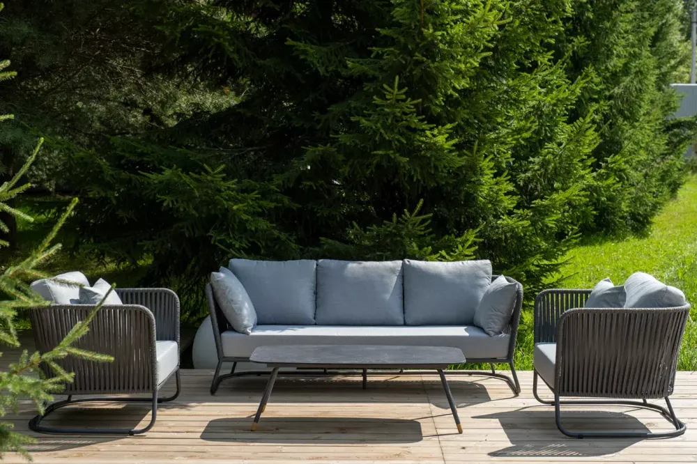 "Багамы" лаунж-зона 5-местная плетеная из роупа (веревки), каркас алюминиевый темно-серый, роуп серый