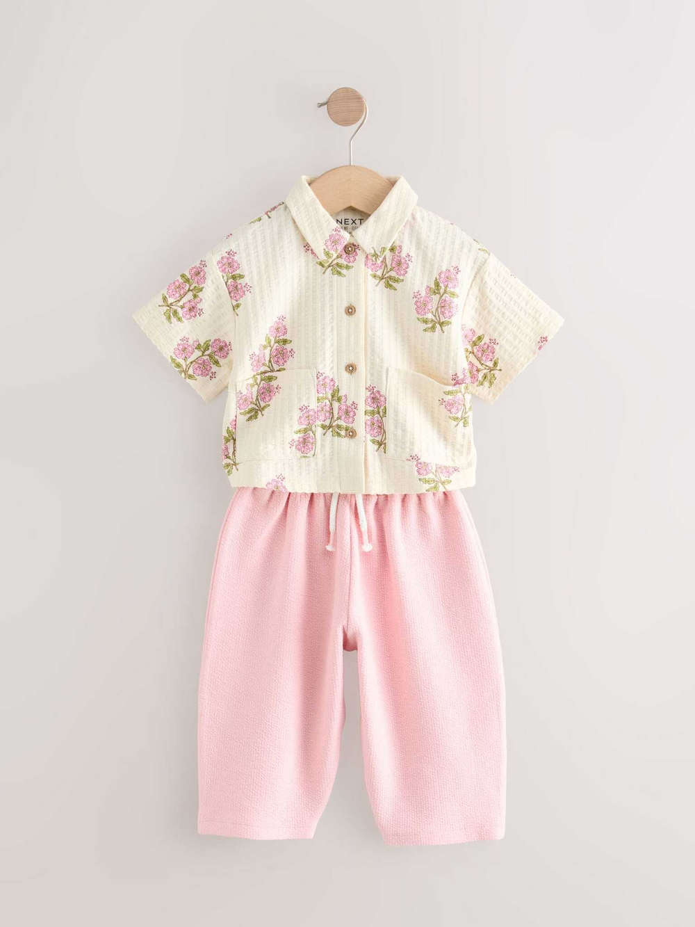 Рубашка и брюки в комплекте для девочки Next E51-370, Персиковый, Молочный