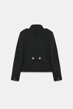 ZARA ПРИТАЛЕННЫЙ ЖАКЕТ С ПУГОВИЦАМИ И ПОДПЛЕЧНИКАМИ, ЧЕРНЫЙ