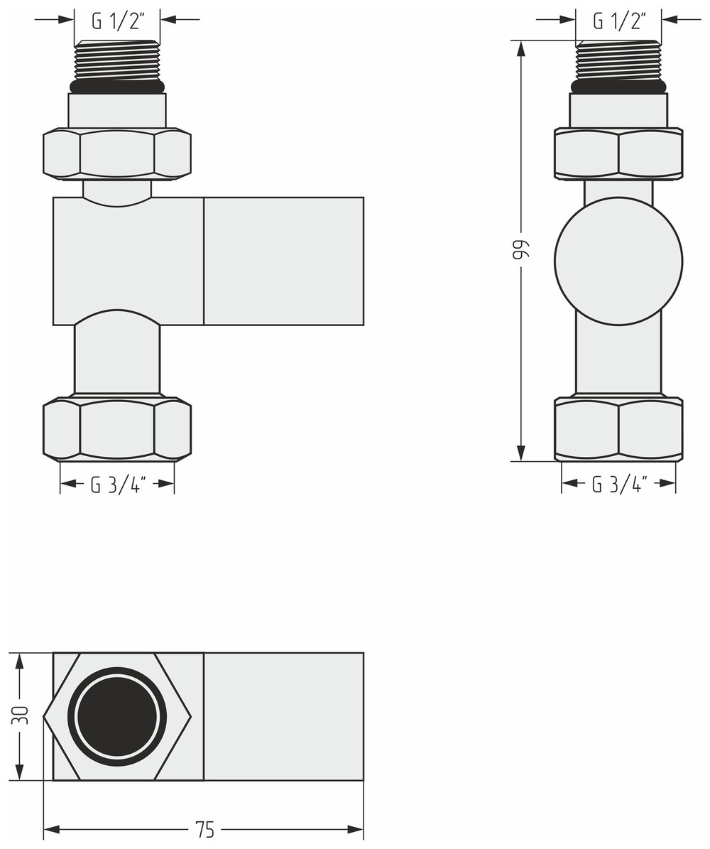 Вентиль Сунержа прямой цилиндр (G 1/2" НР х G 3/4" НГ)