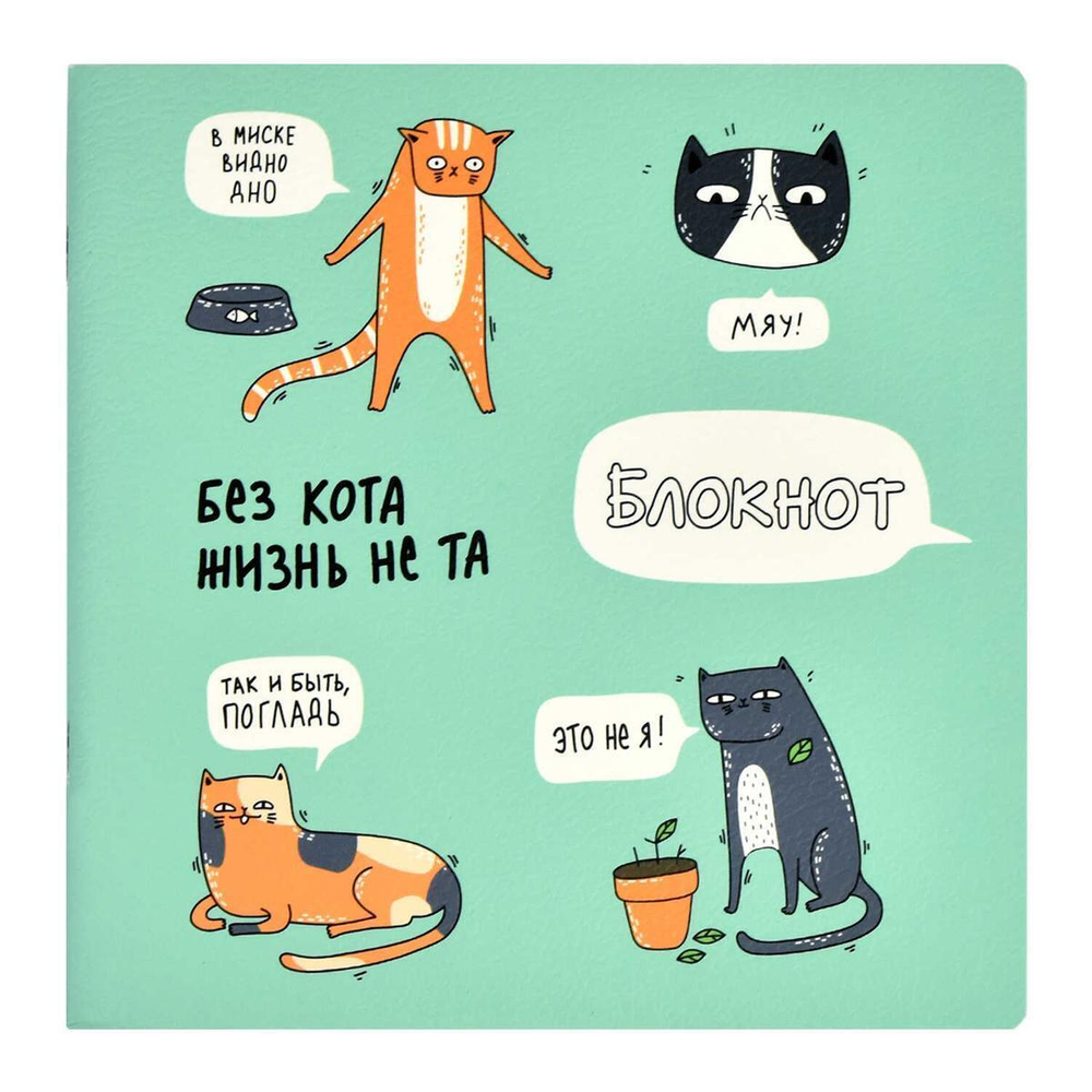Блокнот 170х170 мм, 40л на скобе "Без кота жизнь не та" (Феникс+)