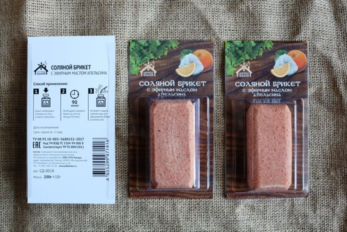 Брикет соляной для бани и сауны с эфирным маслом (0,2кг) Апельсина