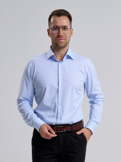 Сорочка мужская VESTER длинный рукав, бамбук/пэ, мелкая клетка 51518 10