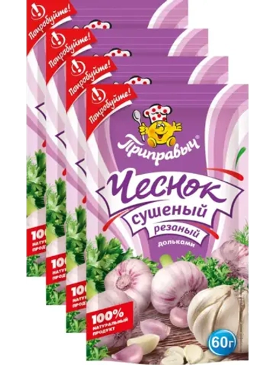 Чеснок сушёный, резаный дольками 60 г набор из 4 штук