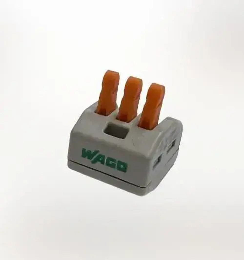 Клеммы Wago 222-413, клеммники соединительные для проводов с рычажком одножильные и многожильные, 3-х контактная (Ваго) 32А , 10 шт