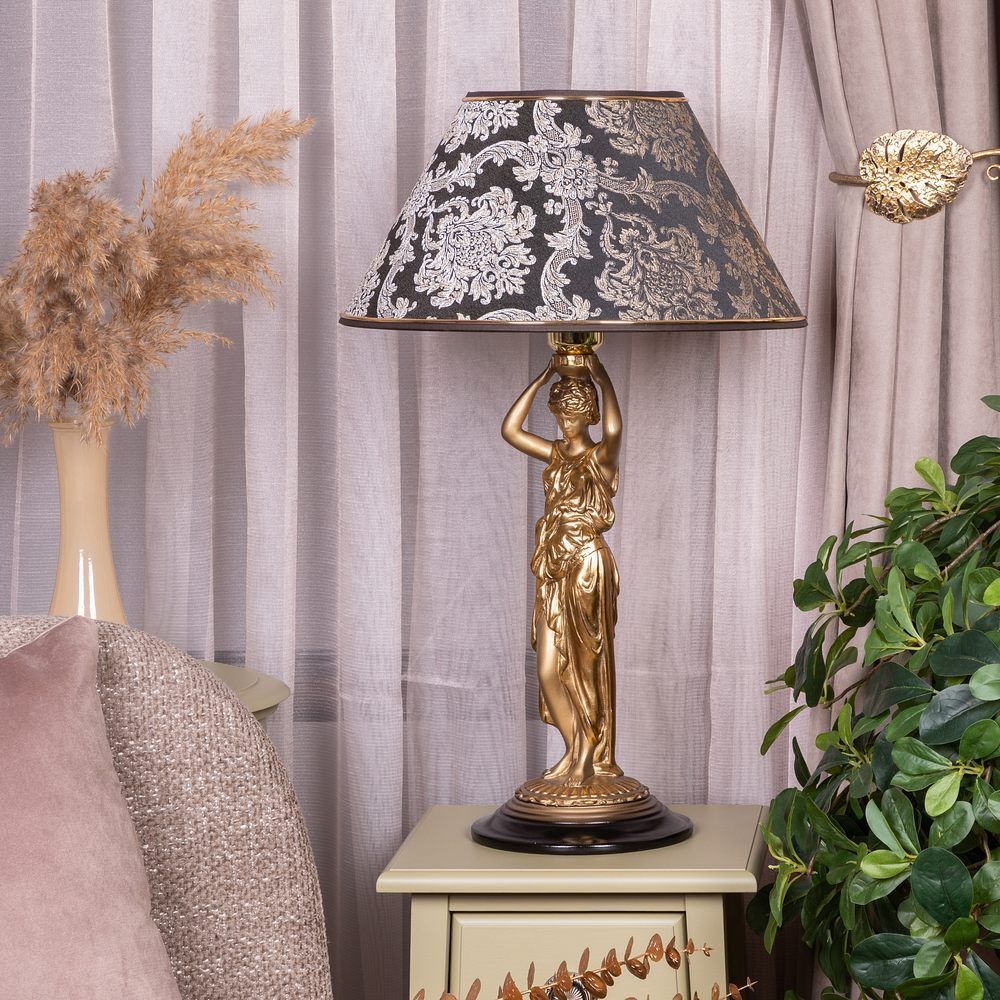 Настольная лампа Гречанка Бронза с абажуром №38 Vatican (Ватикан) Черный