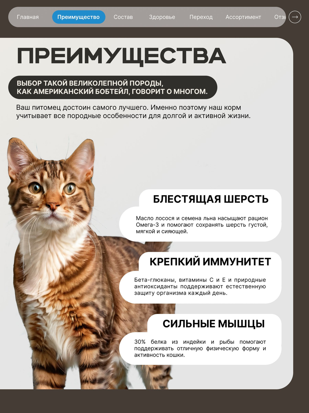 Корм сухой для взрослых кошек породы Американский бобтейл, с лососем, 400 гр, QUATTRO