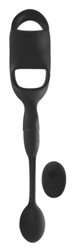 Черное виброкольцо с анальной пробкой Cock Ring with RC Butt Plug (Цвет: черный)