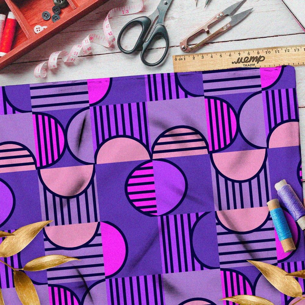 Ткань дюспо фиолетовые узоры из 50-х