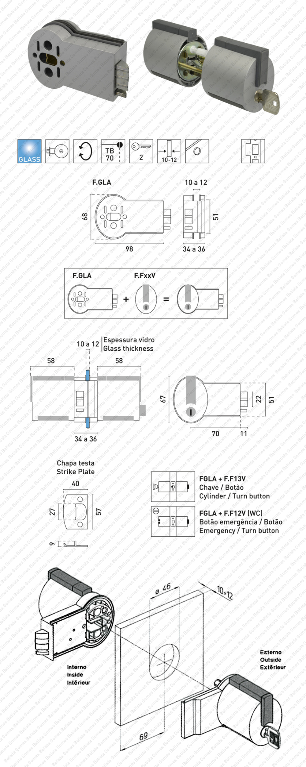 Ручка с кнопкой MERONI Forma F.12V (алюминий) WC