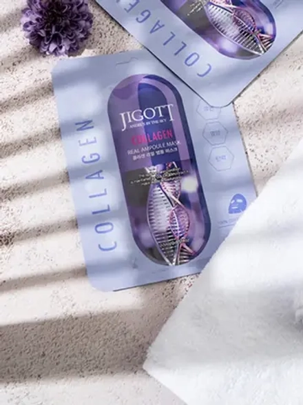 JIGOTT - МАСКА АМПУЛЬНАЯ ДЛЯ ЛИЦА С КОЛЛАГЕНОМ REAL AMPOULE MASK COLLAGEN, 27 ML