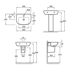 Раковина Jacob Delafon Odeon Up E4700-00 60x45см.   схема
