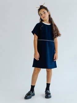 Школьное платье платье из хлопка синего цвета