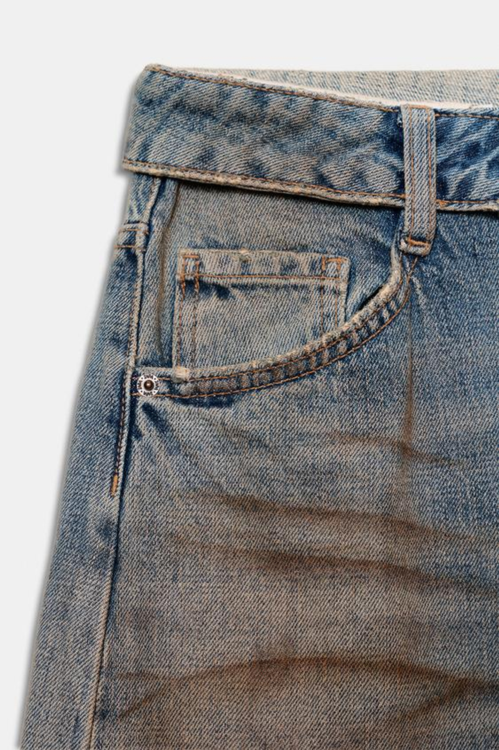 ZARA ДЖИНСЫ TRF СО СРЕДНЕЙ ПОСАДКОЙ И ОТЛОЖНЫМ ПОЯСОМ, СЕРО-СИНИЙ