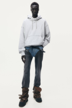 H&M - Glenn Martens Толстовка с капюшоном и вышивкой, светло-серый