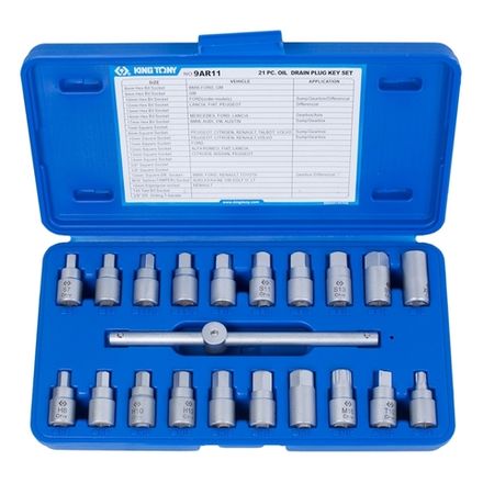 Цена на KING TONY (9AR11) Набор насадок для пробок слива масла, 21 предмет