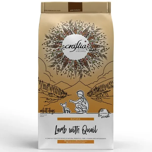 Сухой корм CRAFTIA NATURA для взрослых собак миниатюрных и мелких пород из ягненка с перепелкой