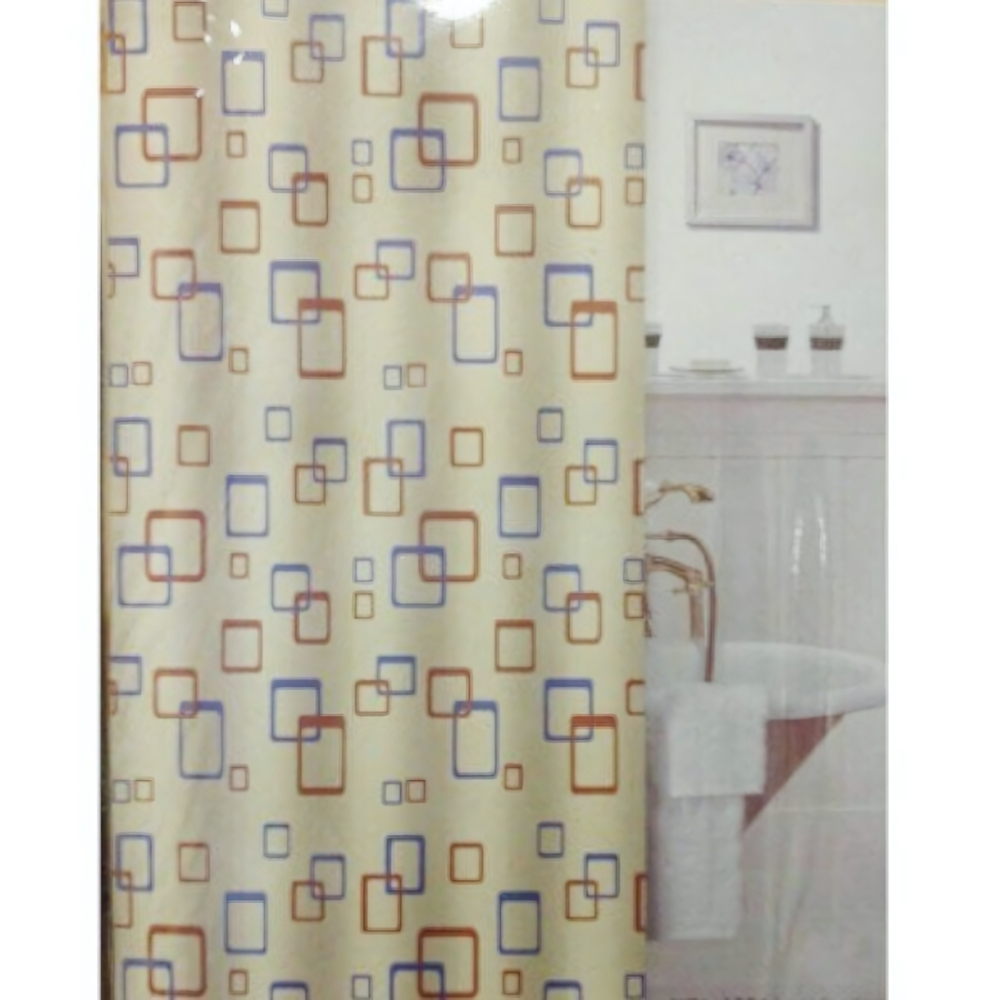 Штора для ванной комнаты полиэстер эконом 180*200 с кольцами Цветные квадраты YQL-1251
