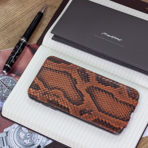 Чехол для iPhone XS Max из натуральной кожи питона, цвета коньяк