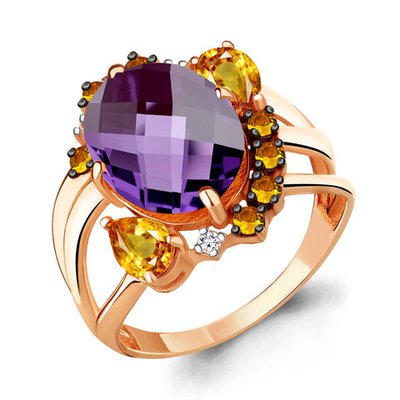 6596175Р Кольцо из Золота с аметистом, рубиновыми корундами, фианитами, цитринами из коллекции "Regina"