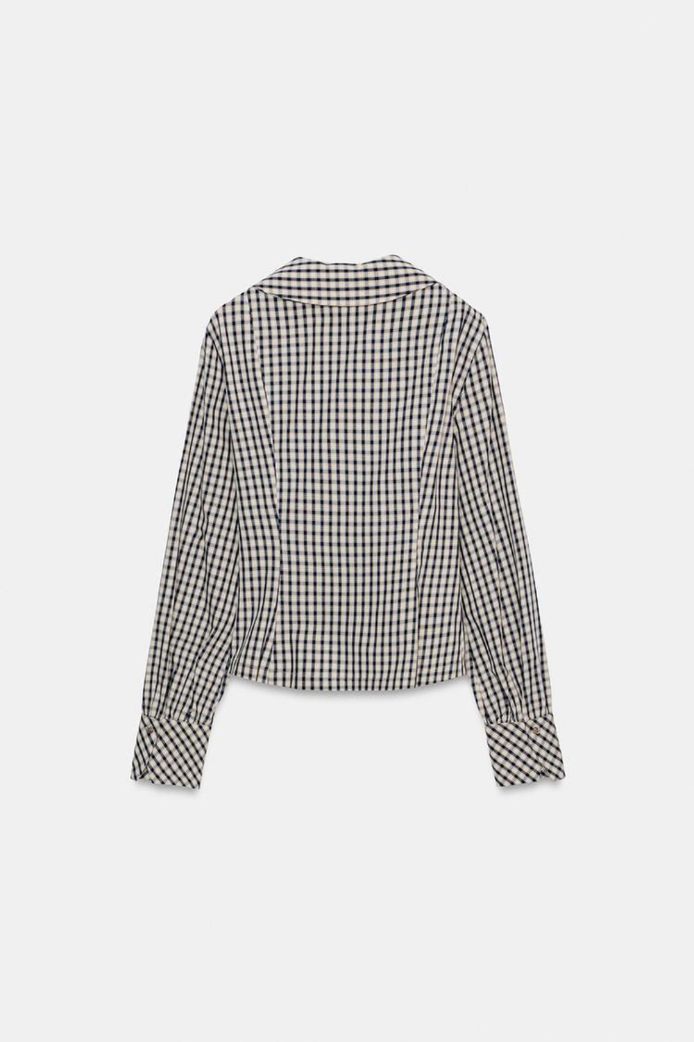 ZARA РУБАШКА В КЛЕТКУ С КРУГЛЫМ ВОРОТНИКОМ, КОРИЧНЕВО-СИНИЙ