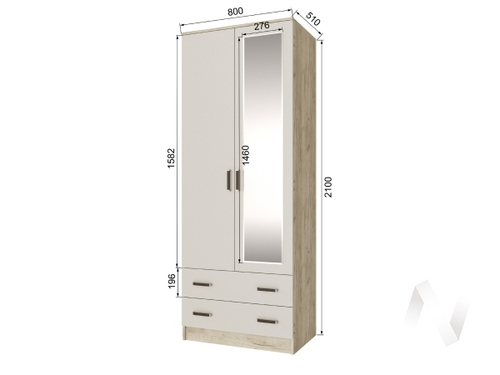 Шкаф комбинированный Лагуна 0;8 с зеркалом (дуб крафт серый/кашемир)