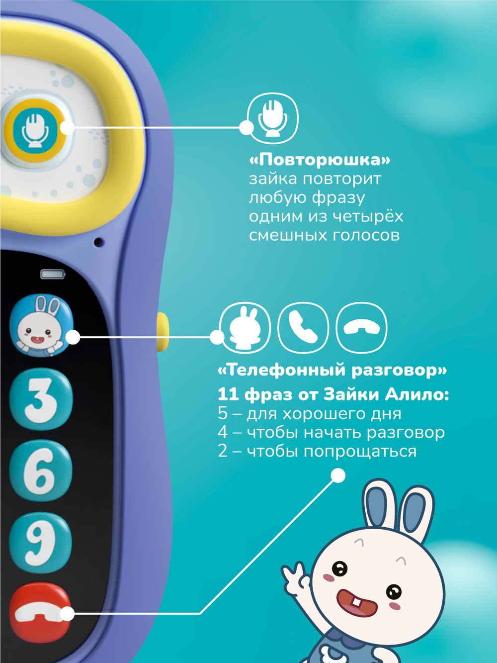 Интерактивная игрушка телефон Ушастик-Лапочка alilo P3
