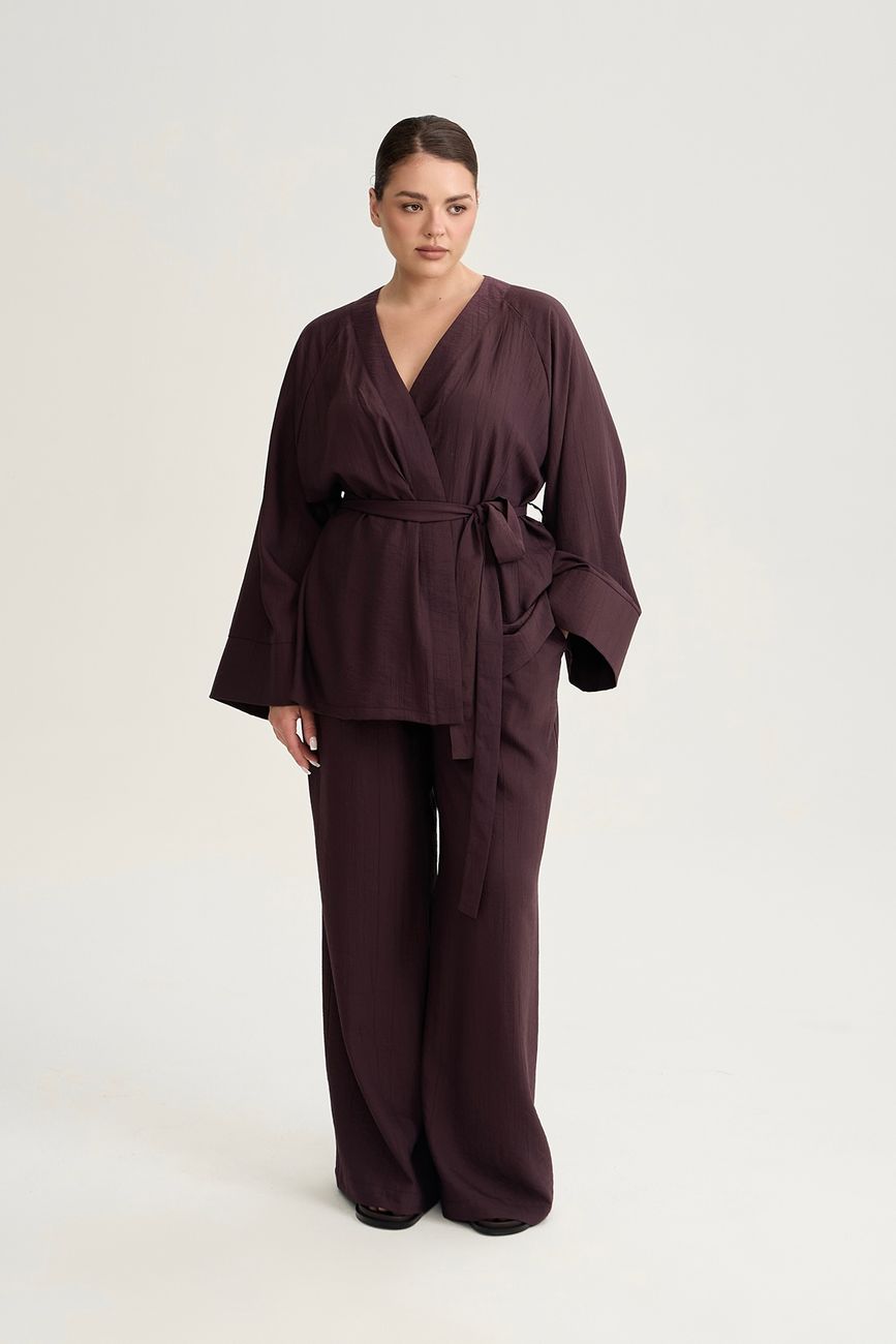 Брюки на резинке из жатой вискозы, трюфель