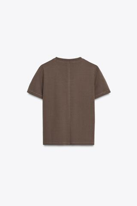 ZARA ФУТБОЛКА ИЗ МЕРСЕРИЗОВАННОГО ХЛОПКА, КОРИЧНЕВЫЙ