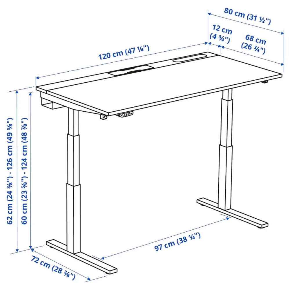 Письменный стол с регулировкой по высоте - IKEA MITTZON/МИТТЗОН ИКЕА, 120х80х62-126 см, белый