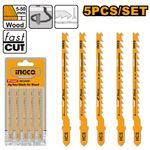 Полотно по дереву для электролобзика 5шт. 74мм-HCS-6TPI INGCO JBT244D