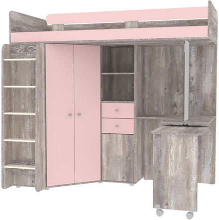 Кровать-чердак КарИВи М85 Бетон Розовый