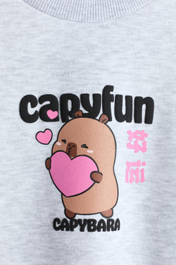 H&M Толстовка оверсайз с принтом, светло-серый