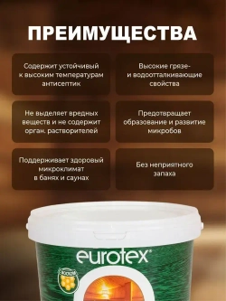 Eurotex Сауна лак для стен в саунах акриловый, бесцветный (2.5 л)