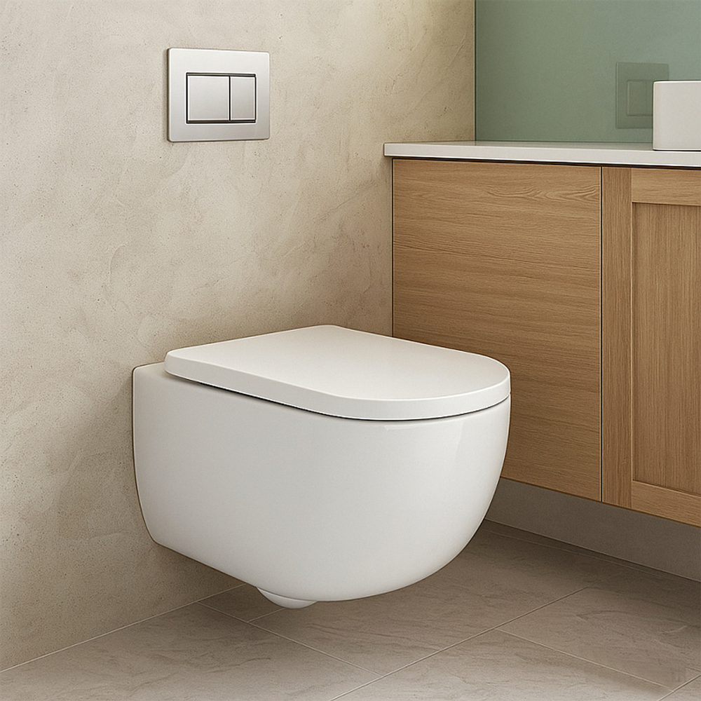 Унитаз подвесной Azario CAMPO 510х360х365 безободковый, система смыва скрытое "Торнадо", с быстросъемным сиденьем микролифт (AZ-1883WH)