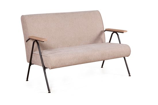 Диван ЭНДИ, деревянные подлокотники, Canvas beige (рогожка), опора черная