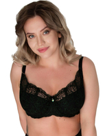 Бюстгальтер с чашкой на тонком поролоне и изысканной зелёной вышивкой (Размер: 100D) (Цвет: черный)