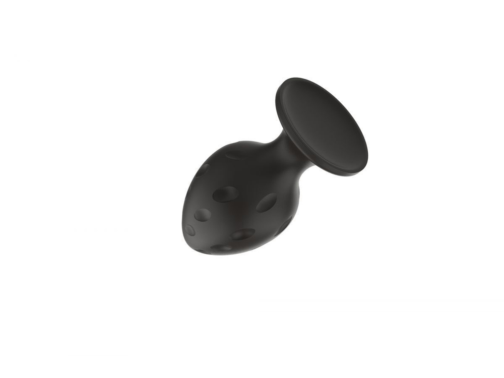 Черная малая силиконовая анальная пробка с рельефом в виде углублений