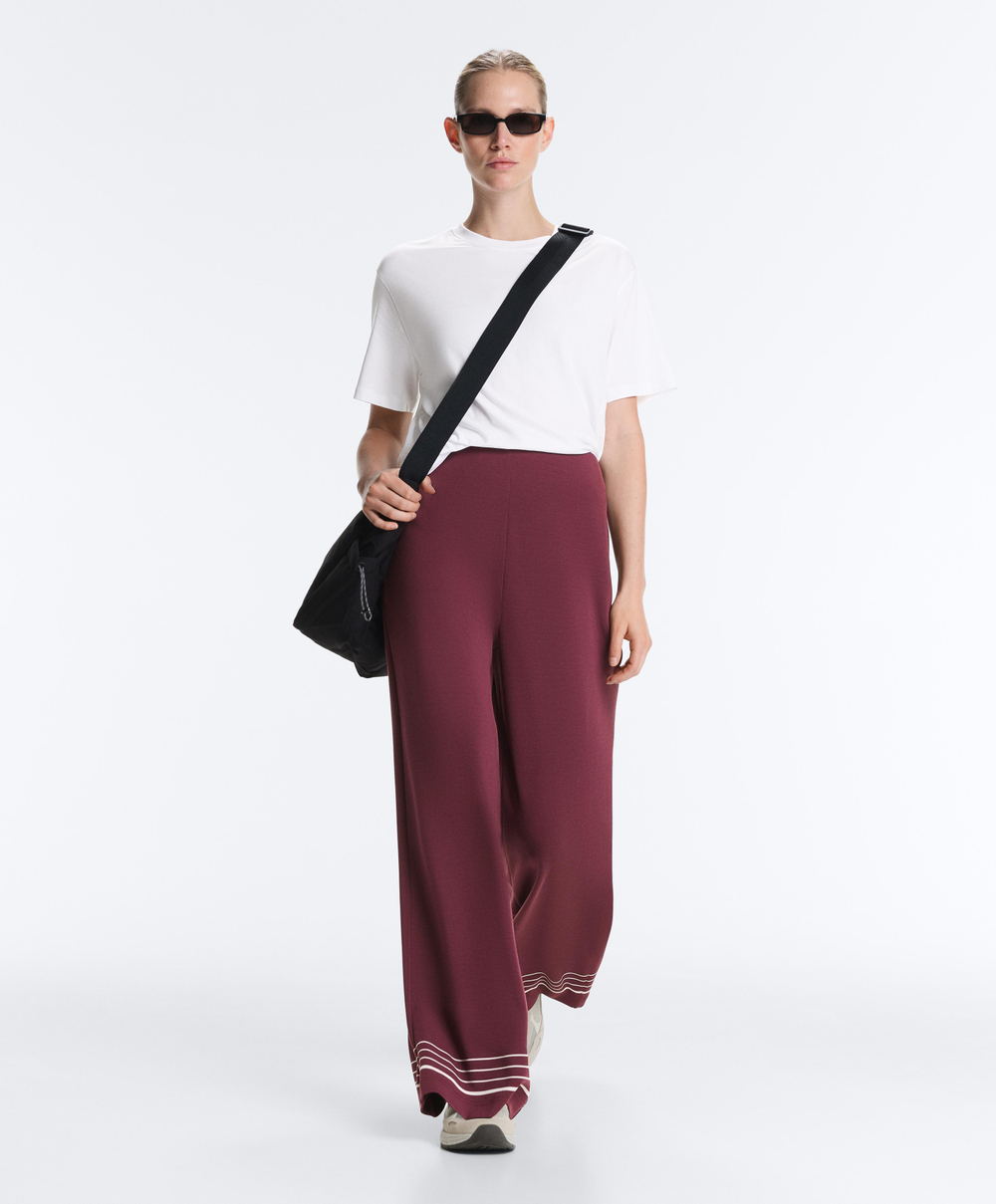 OYSHO Прямые брюки с высокой посадкой и мягкими на ощупь полосками из модала в морском стиле, бордо